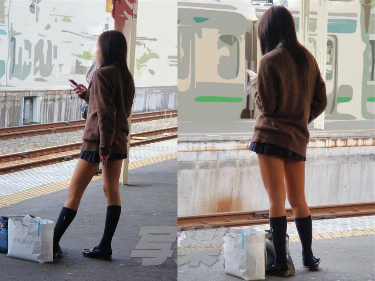 【JK美脚エロ画像】駅のホームで見つけた可愛い女子校生たちのスベスベの生脚にムラムラするｗｗｗ-17