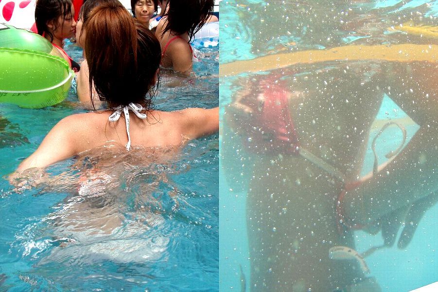 【ハプニングエロ画像】プールで素人娘のビキニ水着がズレておっぱいポロリ目撃でラッキーｗｗｗ-07