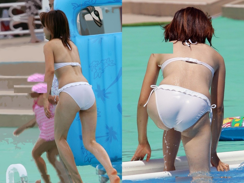 【素人水着エロ画像】プールで発見した色気ムンムンの人妻のだらしない身体にビキニは堪らんぞぉｗｗｗ-08