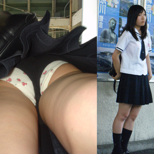 【JKパンチラエロ画像】女子校生のスカート中身を真下から撮影…食い込むパンティーが確認出来るｗｗｗ